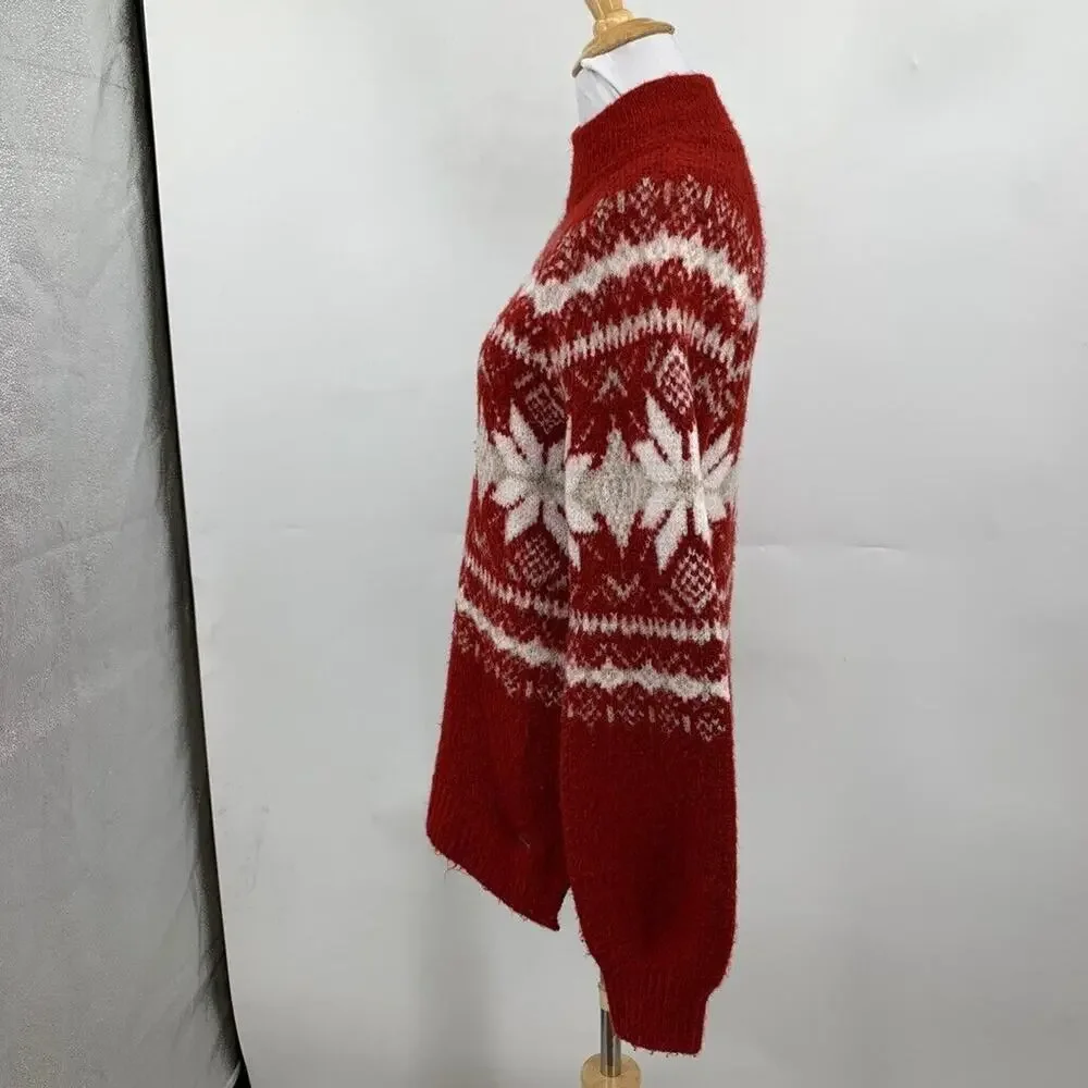 Abercrombie & Fitch Sweater Womens S Small Cardinal Fair Isle Mock Neck Acrylic